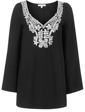 Topshop Womens **Embellished Cape Shift Dress by Rare - Black