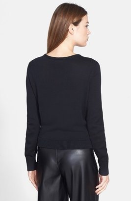 Pink Tartan Faux Leather Front Crewneck Sweater