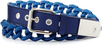 Giuseppe Zanotti Men's Leather Chain Grommet Belt, Blue