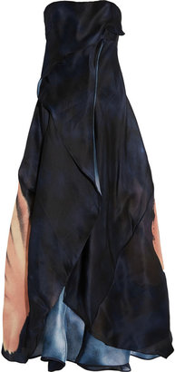 Donna Karan Strapless printed silk-organza gown