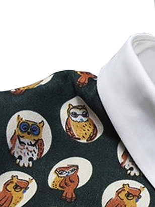 Choies Green Owl Print Short Sleeve Shirt Collar Blouse With White Short Pants