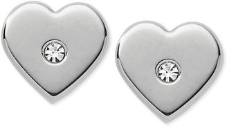 Michael Kors Silver-Tone and Glass Stone Heart Stud Earrings
