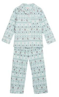 Bluezoo Girl's aqua owl heart pyjama set