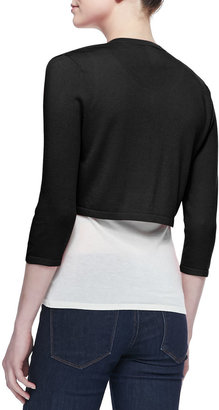 Neiman Marcus 3/4-Sleeve Silk-Cashmere Shrug, Black