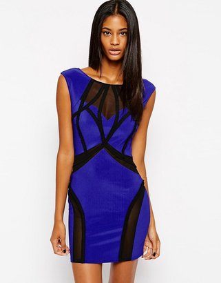 Lipsy Ribbed Bodycon Dress with Mesh Inserts