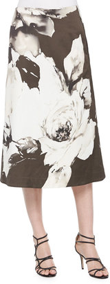 Lafayette 148 New York Zarita Vintage Roses Printed Tea-Length Skirt