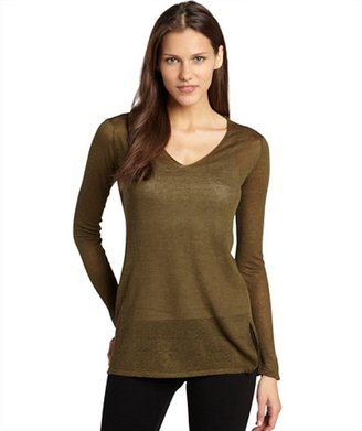 Line olive linen blend v-neck 'The Demo' sweater