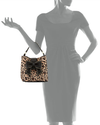 Betsey Johnson Stud-Bow Leopard-Print Shoulder Bag, Black/Tan