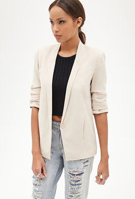 Forever 21 Ruched-Sleeve Textured Blazer