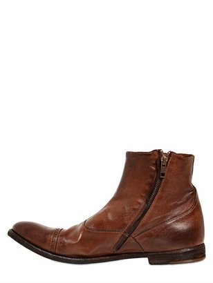Officine Creative Washed Vintage Leather Ankle Boots