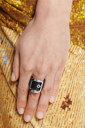Givenchy Ring in black leather and palladium-tone brass