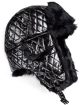 Saks Fifth Avenue Rabbit Fur-Trimmed Quilted Trooper Hat