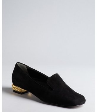 Fendi black suede studded heel slip-on loafers