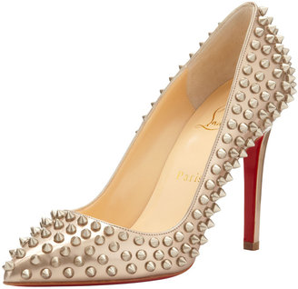 Christian Louboutin Pigalle Spikes Red Sole Pump, Beige/Gold
