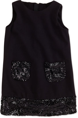 Milly Minis Combo Sequin Shift Dress, Black, Sizes 8-12