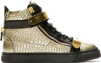 Giuseppe Zanotti Gold Croc-Embossed High-Top Sneakers