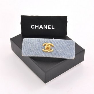 Chanel excellent (EX) Vintage Light  Blue Denim CC Barrette Hair Clip