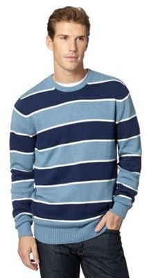 Maine New England Big and tall blue block striped crew neck jumper