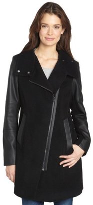 Marc New York 1609 Marc New York black 'Adele' wool and faux leather trim three quarter jacket