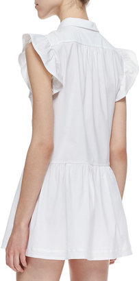 RED Valentino Short Stretch-Poplin Ruffle-Front Tunic Dress, White