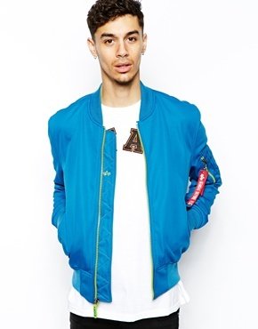 Alpha Industries MA1 Bomber Jacket in Soft Shell - Blue