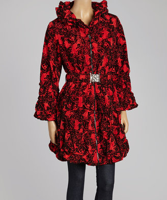 Red Crinkle Belted Jacket - Women & Plus