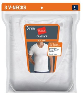 Hanes Classics Men's White SLIM FIT V-Neck T Shirt White S Classics Men's (pack of 3)
