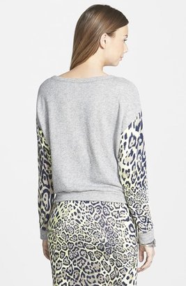 Lush Animal Print Sleeve Fleece Sweater (Juniors)