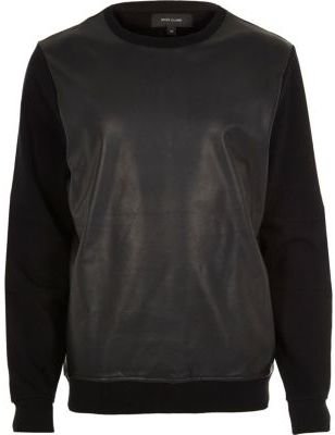 River Island Black leather-look contrast sweatshirt