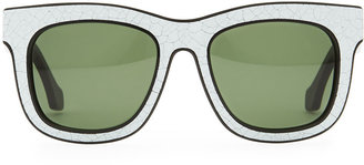 Balenciaga Cracked Square Sunglasses, White/Black