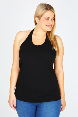 Yours Clothing Black Halter Neck Jersey Top With Inner Bust Support Panel