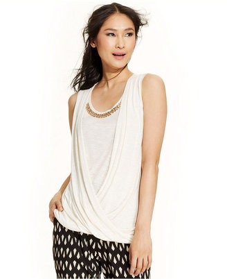 Amy Byer Faux-Wrap Embellished Sleeveless Top
