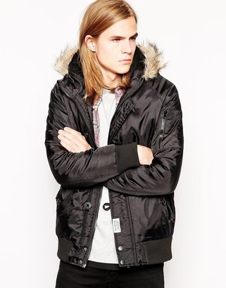 D-Struct Bomber Jacket With Faux Fur Hood