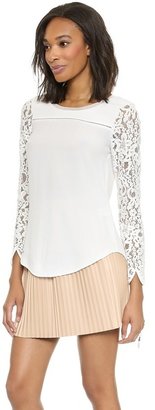 Rebecca Taylor Long Sleeve Lace Mix Top