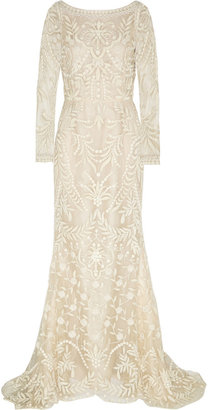 Oscar de la Renta Floral-embroidered silk-tulle gown