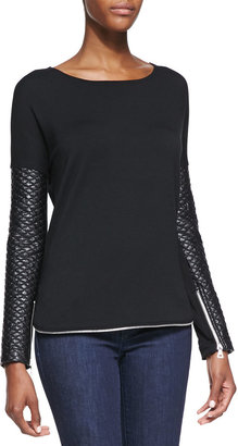 Generation Love Zipper Trimmed Quilted Faux-Leather Sweatshirt, Black
