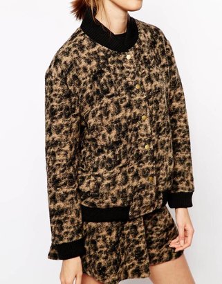 Ganni Bomber Jacket in Leopard Print Boiled Wool