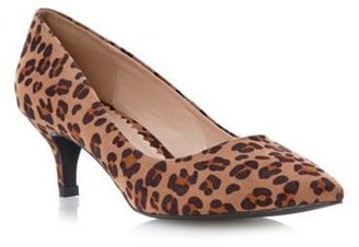 Head Over Heels by Dune Leopard pointed toe kitten heel court shoe