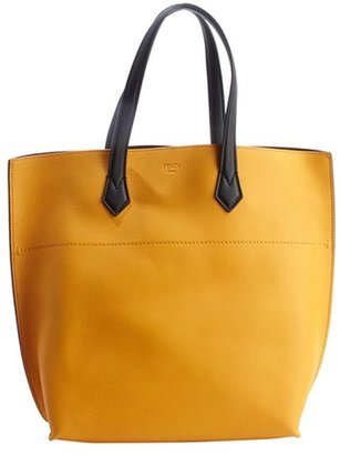 Fendi mustard and black leather top handle tote