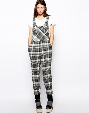 See by Chloe Plaid Overalls in Crinkle Wool - Gray