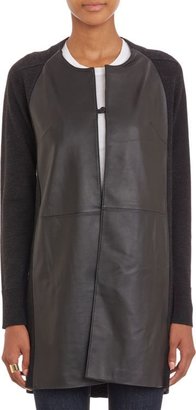 M.PATMOS Leather-Front Wool Coat-Black