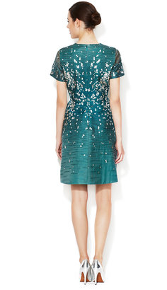 Monique Lhuillier Embroidered Speckle Silk Dress