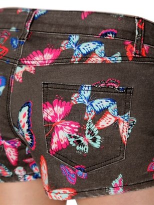 American Retro Butterflies Stretch Washed Denim Shorts