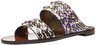 Lanvin Snakeskin Flat Sandals with Studs