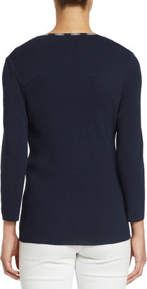 Jones New York 3/4 Sleeve V-Neck Cardigan Sweater with Trim