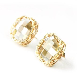 YooLa Square glamorous crystal stud earrings in champagn
