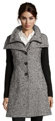 Soia & Kyo black and cream wool blend twill accent long sleeve coat
