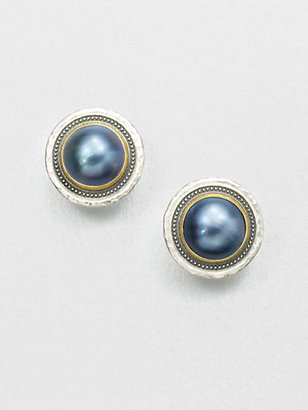 Gurhan Grey Mabe Pearl & Sterling Silver Button Earrings