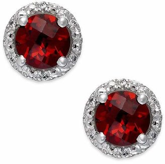 Macy's Garnet (2-1/10 ct. t.w.) and Diamond Accent Halo Stud Earrings in 14k White Gold
