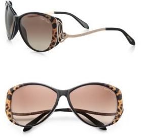 Roberto Cavalli Kandooma Leopard Round Drop Temple Sunglasses